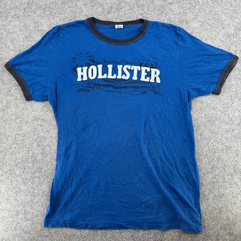 VTG Y2K Hollister T Shirt Mens L North Shore Hawaii Graphic Blue Ringer EUC